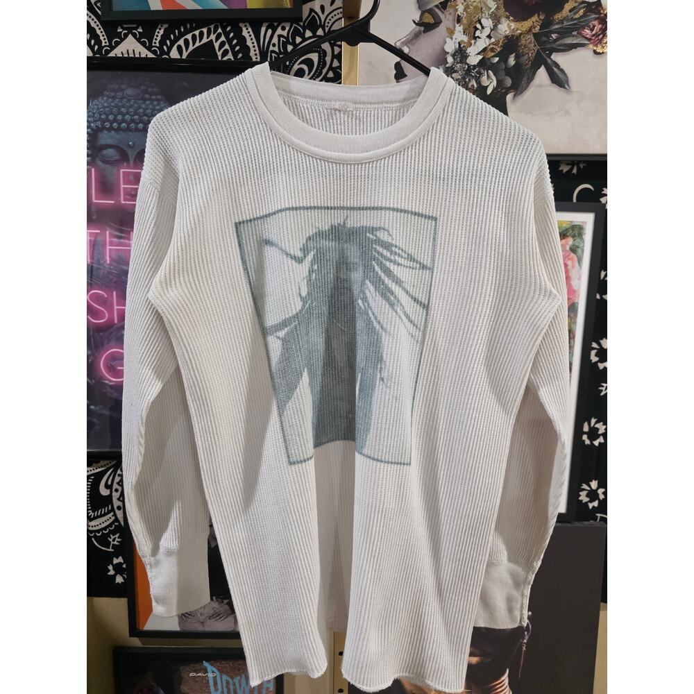 Rare Vintage 90s Lenny Kravitz Waffle Thermal Long Sleeve Tee White Size M Shirt